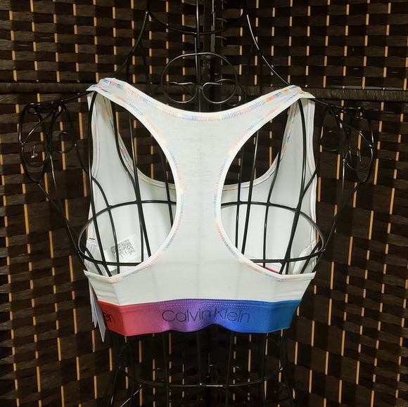 Calvin Klein Unlined Bralette White Rainbow Band - Picture 4 of 9